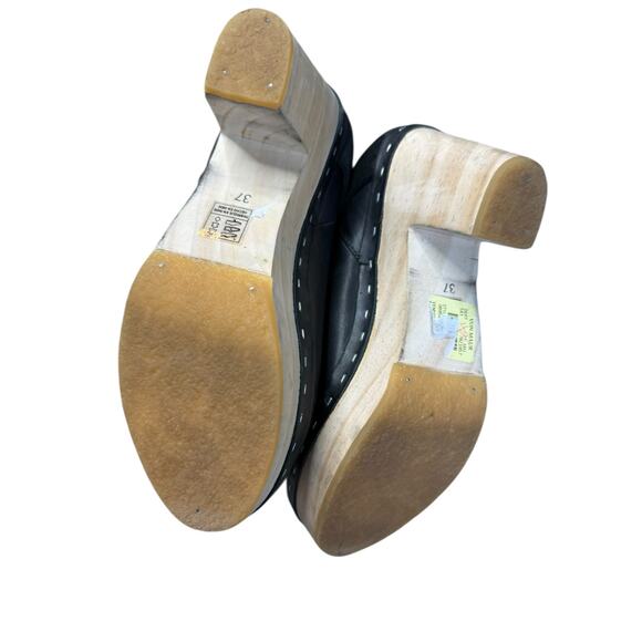 Free People Shoes Women 37 EU 7 US Black Bungalow Clog Leather Booties Platform - Picture 10 of 12